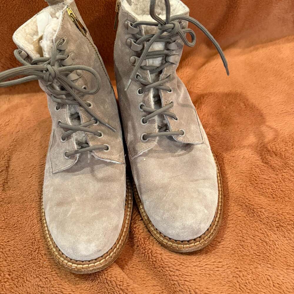 Vince Cabria Lug Sole Combat Boots in Tan Suede